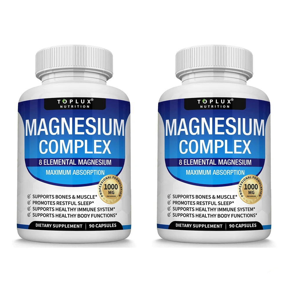 Magnesium Complex Supplement | 1000mg Magnesium Glycinate, Malate, Citrate | 8 Elemental Chelated Formula | Vegan, Non-GMO, 90 C