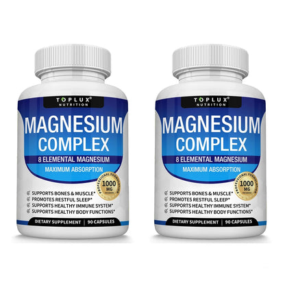 Magnesium Complex Supplement | 1000mg Magnesium Glycinate, Malate, Citrate | 8 Elemental Chelated Formula | Vegan, Non-GMO, 90 C